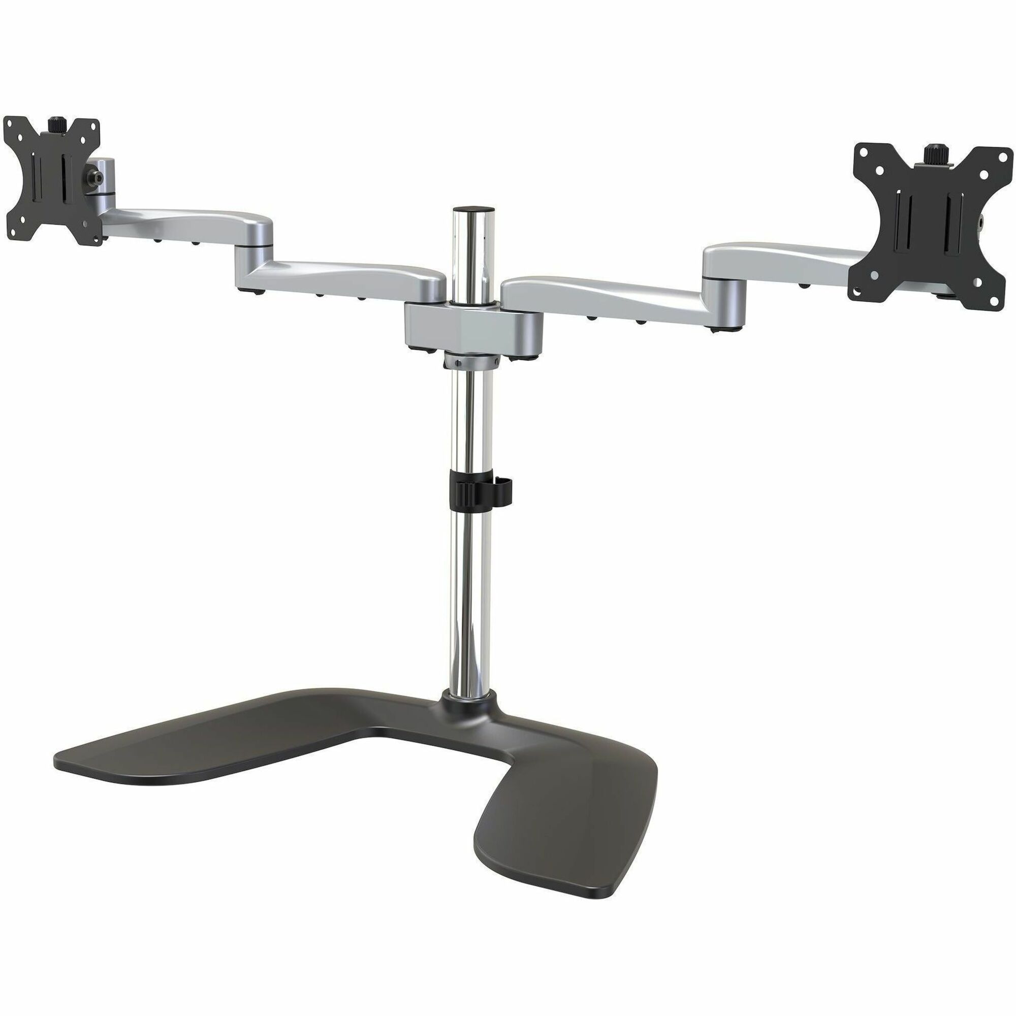 StarTech Dual Monitor Stand, Ergonomic Desktop Monitor Stand for up to 32"(17.6lb/8kg) VESA Displays, Free-Standing Adjustable, Silver