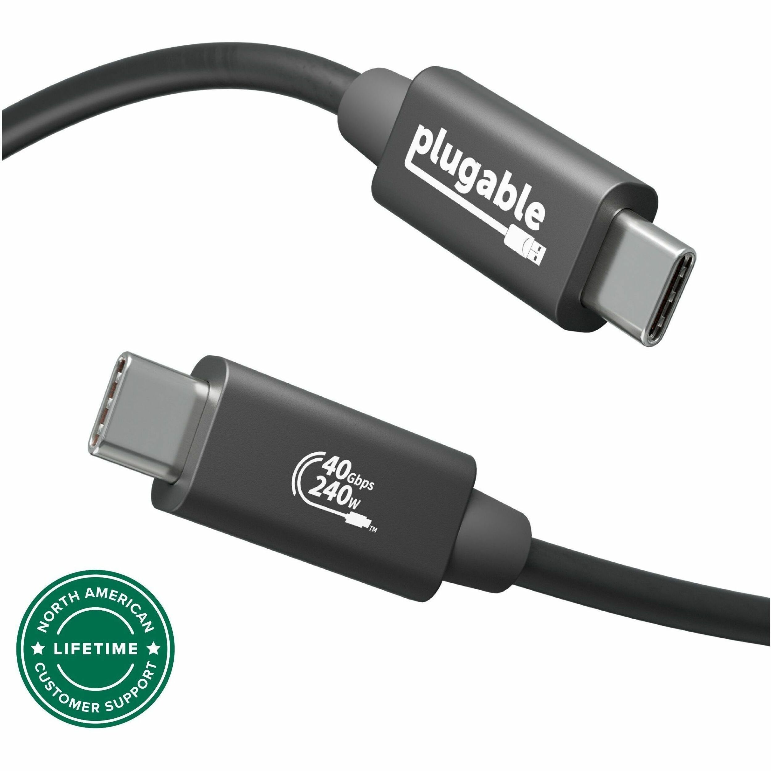 Plugable USB4 Cable with 240W Charging, 3.3 Feet (1M), USB-IF Certified