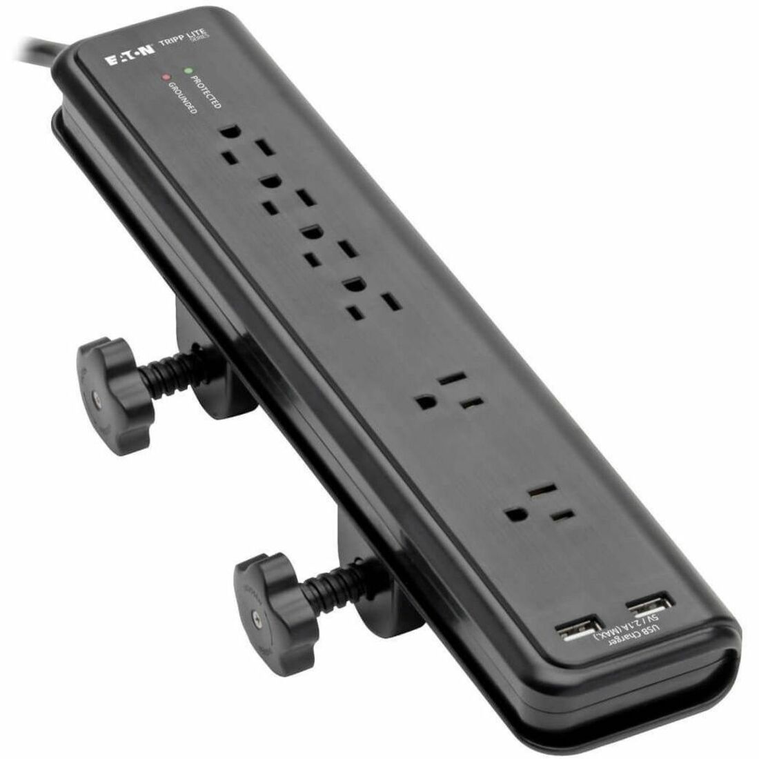 Tripp Lite by Eaton Protect It! 6-Outlet Clamp-Mount Surge Protector 6 ft. (1.83 m) Cord 2100 Joules 2 x USB Charging ports (2.1A total)