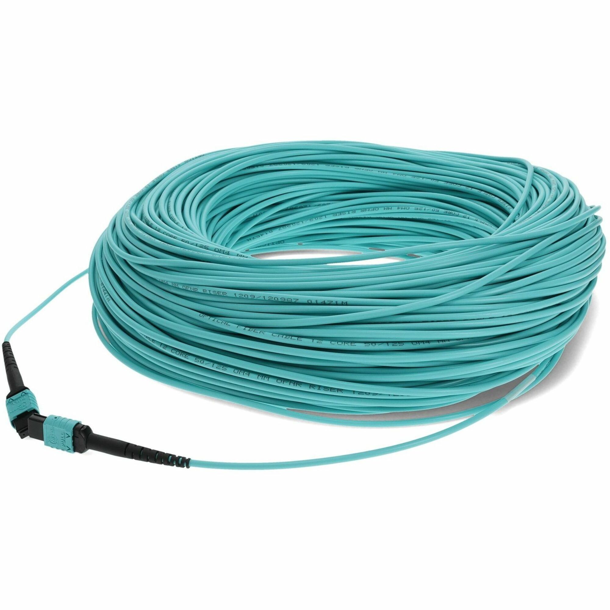 AddOn 200m MPO/UPC to MPO/UPC Aqua OM4 OFNR (Riser-Rated) 12-Strand Fiber Patch Cable