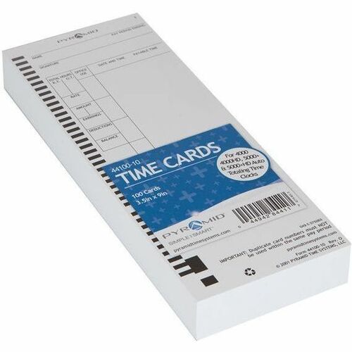 Pyramid Time Systems 44100-10 Time Cards, 100/pk