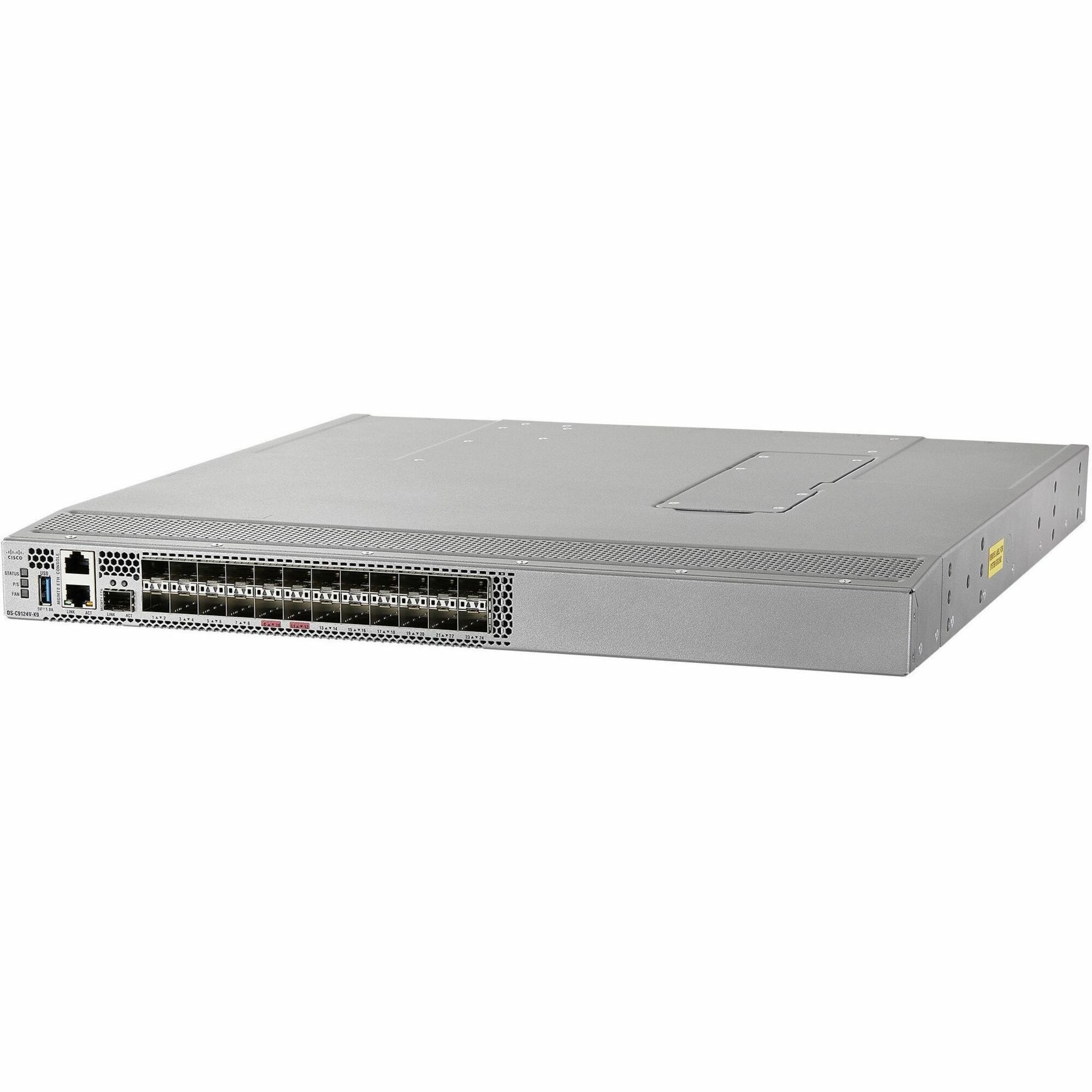 Cisco MDS 9124V 64G 1RU FC switch, w/ 8 active ports, 4 Fans, 2 PSUs, exhaust