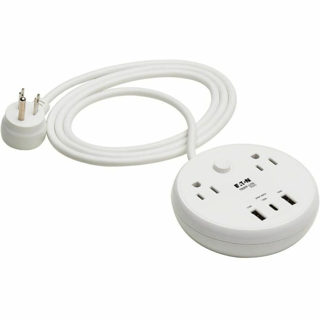 Eaton Tripp Lite Series Safe-IT 30W 2-Outlet Surge Protector - 5-15R Outlets, 3 USB Ports, 6 ft. (1.8 m) Cord, 300 Joules, Antimicrobial Protection, White