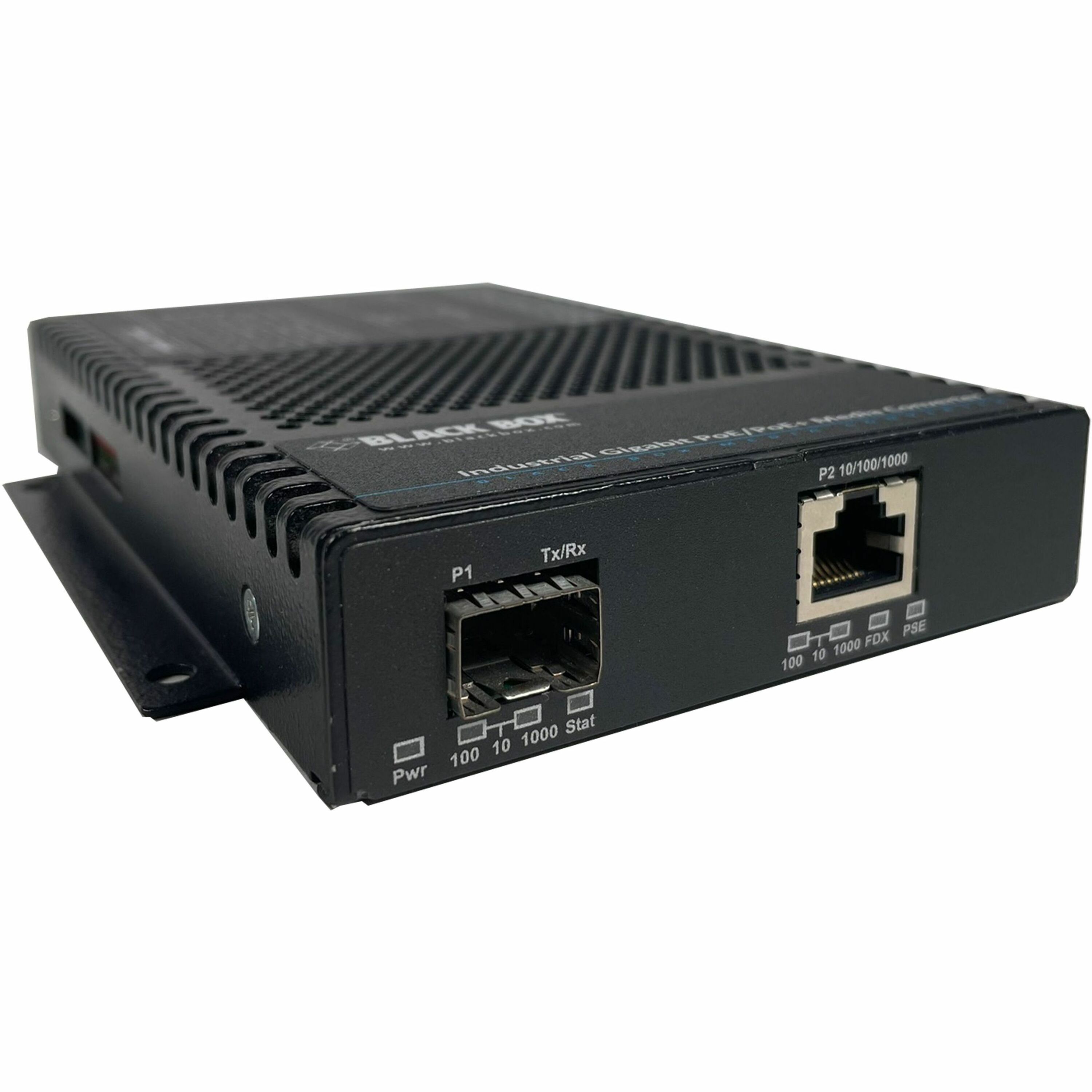 Black Box PoE+ Industrial Gigabit Ethernet Media Converter, SFP
