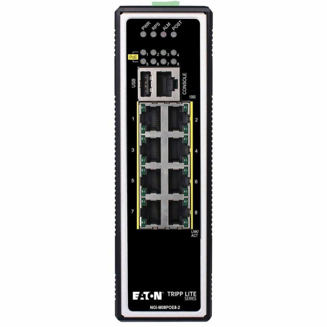 Tripp Lite by Eaton 8-Port Managed Industrial Gigabit Ethernet Switch - Layer 2, 1 Gbps, PoE+ 30W, -40Â&deg; to 75Â&deg;C, DIN Mount