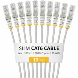 SLIM CAT6 CABLE 10 PACK GRAY SLIM SNAGLESS RJ45 UTP PATCH CABLE