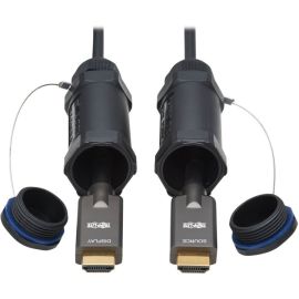 Tripp Lite by Eaton High-Speed Armored HDMI Fiber Active Optical Cable (AOC) with Hooded Connectors and Reel - 4K @ 60 Hz HDR IP68 M/M Black 100 m (328 ft.)