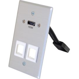 HDMI PASS THROUGH SINGLE GANG WALL PLATE WITH TWO KEYSTONES - ALUMINUM