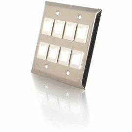 8-PORT DOUBLE GANG MULTIMEDIA KEYSTONE WALL PLATE - STAINLESS STEEL