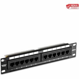 TRENDnet 12-Port Cat6 Unshielded Patch Panel, TC-P12C6, 10 Inch Wide, 12 x Gigabit RJ-45 Ethernet Ports, Metal Housing, 250MHz Connection, Color-coded labeling for T568A & T568B Wiring, Port Labels