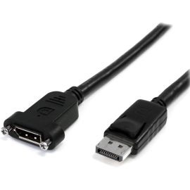 StarTech.com 3ft (1m) Panel Mount DisplayPort Cable, 4K x 2K Video, DisplayPort 1.2 Extension Cable Male to Female, DP Extender Cord