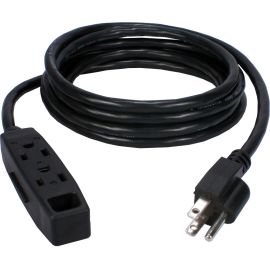 QVS 3-Outlet 3-Prong 15ft Power Extension Cord - NEMA 5-15P - 3 x NEMA 5-15R - 15 ft Cord - 13 A Current - 120 V AC Voltage - 1625 W - Wall Mountable - Black