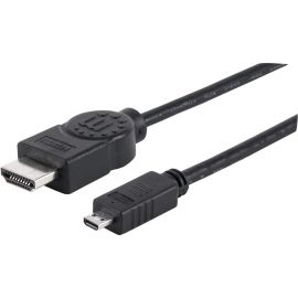 Manhattan HDMI Male to Micro-Male High Speed Shielded Cable w/ Ethernet, 6.6', Black, Retail Blister