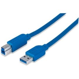 Manhattan SuperSpeed USB 3.0 A Male/B Male Cable, 2m (6.5 ft), 5 Gbps, Blue, Retail Package