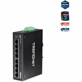 TRENDnet 8-Port Hardened Industrial Unmanaged Gigabit PoE+ DIN-Rail Switch, 200W Full PoE+ Power Budget, 16 Gbps Switching Capacity, IP30 Rated Network Switch, Lifetime Protection, Black, TI-PG80