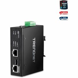 TRENDnet Hardened Industrial 60W Gigabit PoE+ Injector, DIN-Rail Mount, IP30 Rated Housing, Includes DIN-rail & Wall Mounts, TI-IG60