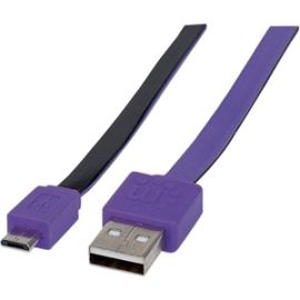 Manhattan Flat Hi-Speed USB 2.0 A Male to Micro-B Male - 3 ft - Black/Purple - Retail Blister