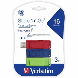 16GB Store 'n' Go USB Flash Drive - 3pk - Red, Green, Blue