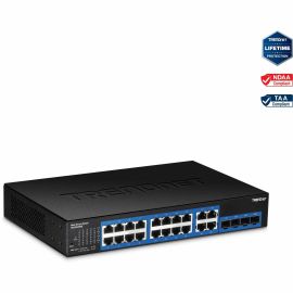 TRENDnet 20-Port Gigabit Web Smart Switch; 16 x Gigabit Ports; 4 x shared Gigabit Ports (RJ-45/SFP); VLAN; QoS; LACP; IPv6 Support; 40 Gbps Switching Capacity; Lifetime Protection; TEG-204WS