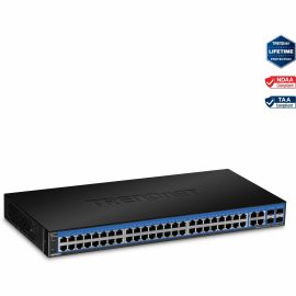 TRENDnet 52-Port Gigabit Web Smart Switch, 48 Gigabit RJ-45 Ports, 4 Shared Gigabit Ports (RJ-45 or SFP), 104 Gbps Switching Capacity, VLAN, QoS, LACP, IPv6, Lifetime Protection, Black, TEG-524WS