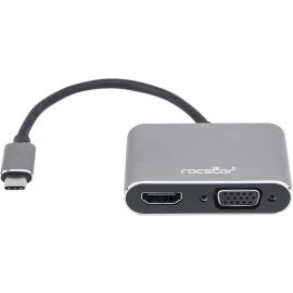 Rocstor Premium USB-C to HDMI & VGA Dual Port Adapter - HDMI 4K @30Hz, VGA 1080p - USB Type- C to 1x HDMI & 1x VGA - 2-Port Adapter - for Mac and Windows - 4Kx2K 30Hz HDMI Resolutions up to 3840x2160, VGA Resolutions up to 1920x10