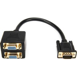 Rocstor Premium 1 ft VGA to 2x VGA Video Splitter Cable M/F - DB-15 Male - DB-15 Female - Black