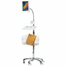 CTA Digital Heavy-Duty Gooseneck Floor Stand with VESA Plate and Storage Basket for 7-14 Inch Tablets