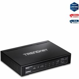 TRENDnet 6-port Gigabit Poe+ Switch; TPE-TG611; 4 X Gigabit Poe+ Ports; 1 X Gigabit Port; 1 X SFP Slot; Supports 100/1000Base-FX Fiber SFP Modules; Ethernet Desktop Network Switch; Lifetime Protection