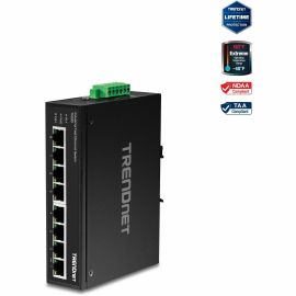 TRENDnet 8-Port Industrial Unmanaged Fast Ethernet DIN-Rail Switch; TI-E80 8 x Fast Ethernet Ports; 1.6Gbps Switching Capacity;8 Port Network Fast Ethernet Switch;IP30 Metal Switch;Lifetime Protection