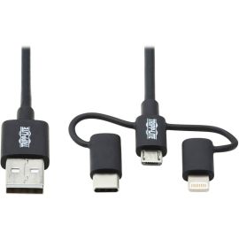 Eaton Tripp Lite Series Universal USB-A to Lightning, USB Micro-B and USB-C Sync/Charge Cable (M/3xM), MFi Certified, Black, 6 ft. (1.8 m)