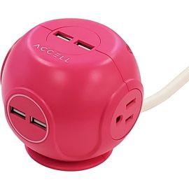 Accell D080B-049P Power Cutie Compact Surge Protector with USB Charging Ports (Pink)