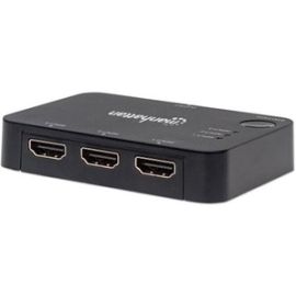 Manhattan HDMI Switch 3-Port , 4K@30Hz, Connects x3 HDMI sources to x1 display, Automatic and Manual Switching (via button), USB-A Powered (cable included, 0.7m), Black, Three Year Warranty, Retail Box