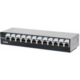 Intellinet Patch Panel, Cat6, Desktop, UTP, 12-Port, Locking Function, Top Entry Punch Down, Black & Silver