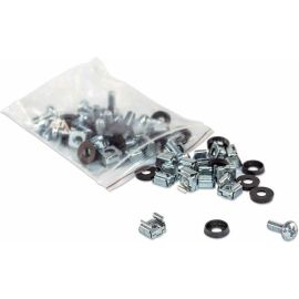 100 EACH, M6 CAGE NUTS, M6 SCREWS, AND PLASTIC WASHERS