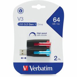 64GB Store 'n' Go V3 USB 3.2 Gen 1 Flash Drive - 2pk - Red, Blue