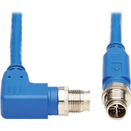 Eaton Tripp Lite Series M12 X-Code Cat6 1G UTP CMR-LP Ethernet Cable (Right-Angle M/M), IP68, PoE, Blue, 1 m (3.3 ft.)