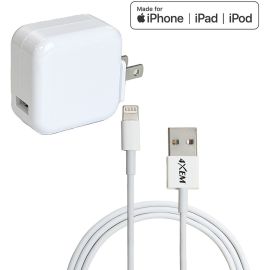 4XEM iPad Charging Kit - 10FT Lightning 8-Pin Cable with 12W Wall Charger - MFi Certified