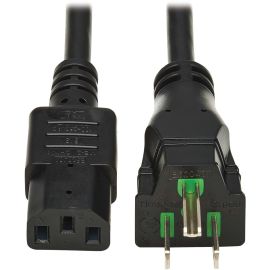 Eaton Tripp Lite Series Safe-IT Antibacterial Hospital-Grade Power Cord, 5-15P to C13 - Green Dot, 13A, 125V, 16 AWG, Black, 10 ft. (3 m)