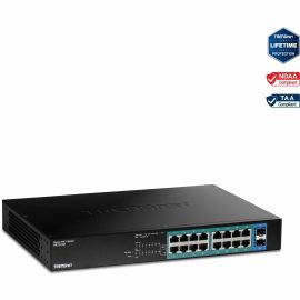 TRENDnet 18-Port Gigabit PoE+ Switch, 16 x 30W PoE+ Ports, 2 Gigabit SFP Slots, 240W PoE Budget, 36Gbps Switching Capacity, 1U 19