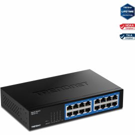 TRENDnet 16-Port Gigabit Desktop Switch, TEG-S17D, 16 x Gigabit RJ-45 Ports, 32Gbps Switching Capacity, Fanless Design, Metal Enclosure, Internal Power Supply, Lifetime Protection, Black