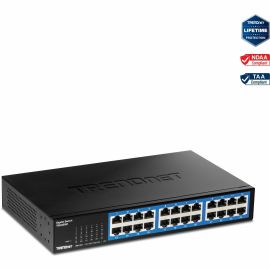 TRENDnet 24-Port Gigabit Switch, TEG-S25, 24 x Gigabit RJ-45 Ports, 48Gbps Switching Capacity, Fanless Design, Metal Enclosure, Internal Power Supply, Lifetime Protection, Black