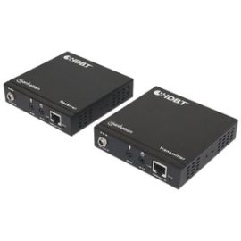 Manhattan 4K HDMI HDBaseT over Ethernet Extender Kit, Extends Distances of 4K@30Hz up to 70m and 1080p up to 100m Using Single Ethernet Cable, Power over Cable, Bi-directional IR, RS232 Support, Black, Three Year Warranty, With