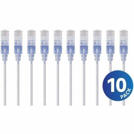 MONOPRICE CAT6A 25FT WHITE 10-PK PATCH CABLE_ UTP_ 30AWG_ 10G_ PURE BARE COPPER_