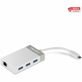 TRENDnet USB-C to Ethernet Gigabit Adapter, TUC-ETGH3, USB-C Hub with RJ-45 Gigabit, Windows and Mac Compatible, 3 x USB 3.0 Ports, 1 x Gigabit Ethernet Port, Compatible with USB 2.0 and USB 1.1