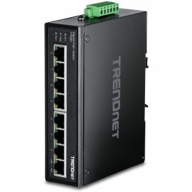 TRENDnet 8-Port Hardened Industrial Unmanaged Gigabit PoE+ DIN-Rail Switch, 200W Full PoE+ Power Budget, 16 Gbps Switching Capacity, IP30 Rated Network Switch, Lifetime Protection, Black, TI-PG80