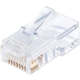 CAT5E RJ45 MODULAR PLUG , 50  GOLD-PLATED CONTACTS ,THREE-PRONG TERMINAL FOR SOL