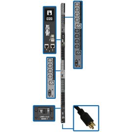 Tripp Lite by Eaton PDU 10kW 200-240V 3PH Switched PDU - LX Interface Gigabit 30 Outlets L21-30P Input LCD 3 m Cord 0U 1.8 m Height TAA