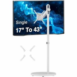 SINGLE 43 INCH PORTABLE MONITOR ARM TV ROLLING STAND-WHITE