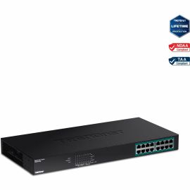 TRENDnet 16-Port Gigabit PoE+ Switch, 16 x Gigabit PoE+ Ports, 246W PoE Power Budget, 32 Gbps Switching Capacity, Desktop Switch, Ethernet Network Switch, Metal, Lifetime Protection, Black, TPE-TG160g