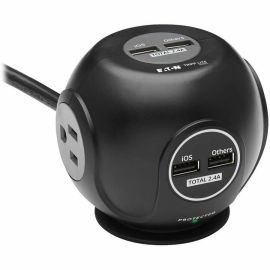 Tripp Lite by Eaton Safe-IT 3-Outlet Spherical Surge Protector 5-15R Outlets 4 USB Charging Ports 8 ft. (2.4 m) Cord Antimicrobial Protection
